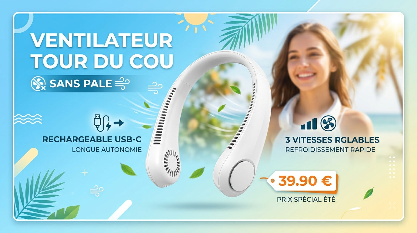 Bannière ventilateur tour du cou sans pale rechargeable 39.90€